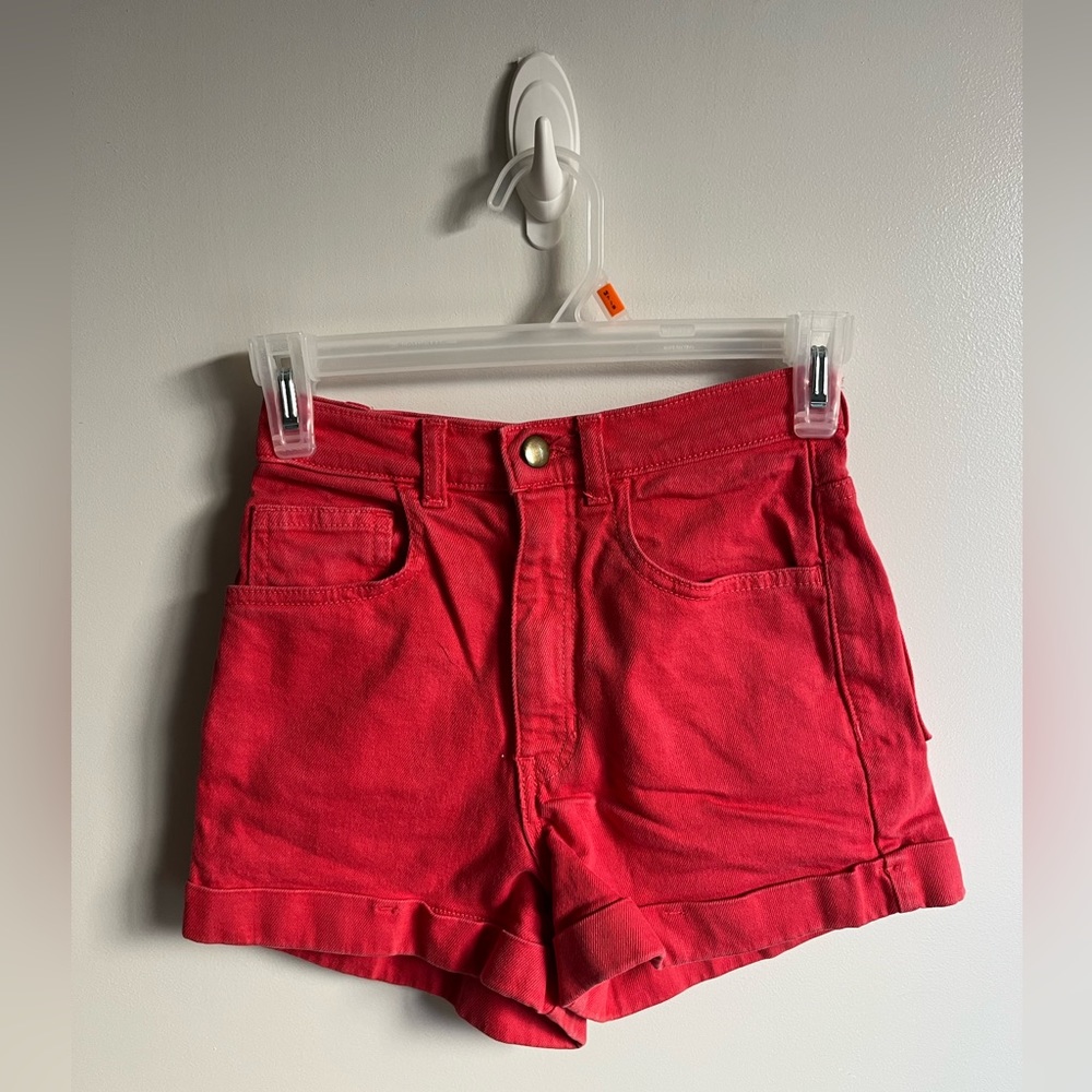 High Waisted Red Denim Shorts